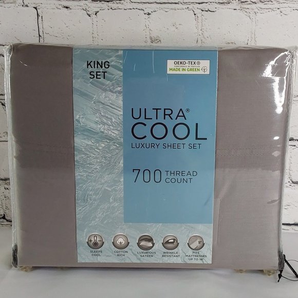 'AQ TEXTILES 'GRAYSON' LUXURY ULTRA COOL COTTON 700 THREAD COUNT KING SHEET SET - Picture 16 of 16